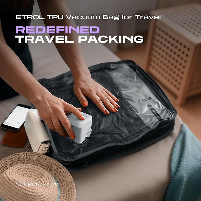 TPU Vacuum Bag for Travel, 70D Nylon Reusable Compression Bag with IP67 Waterproof Zipper, Compression Packing Cubes for Clothing, Space Saver Bags for Luggage and Backpack (Full Open, Grey,1Pcs)