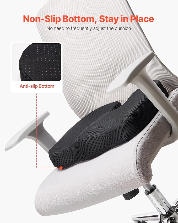 VEVOR Seat Cushion, Memory Foam Seat Chair Cushion for Pressure Relief, Soft & Breathable Wheelchair Seat Pad with Removable Cover for Travel, Office, Car, Airplane - Lightweight and Portable