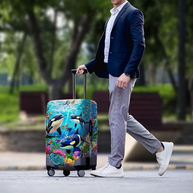 Killer Whale Luggage Cover Elastic Universal Luggage Covers for Suitcase Fit 26-29 Inch Zip Closure Suitcase Cover Protector for Travel Business Anti-Scratch Baggage Covers Case