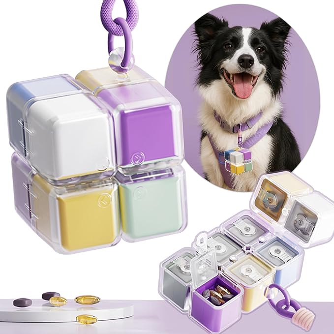 Purse Pill Organizer,Magnetic Cube Cute Pill Box,Pill Compact with 8 Compartment,Vitamin Container Weekly Pill Case (Multi-Color)