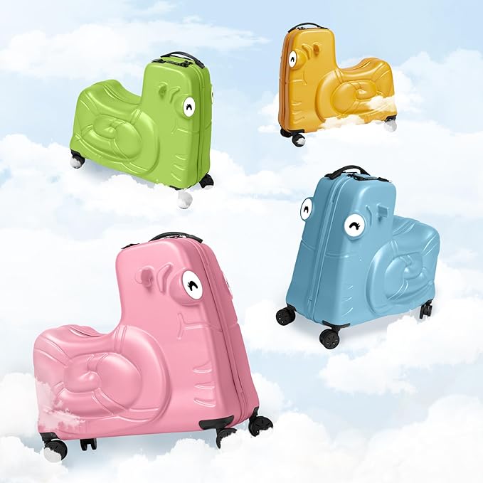 Kids Ride-on Luggage with Spinner Wheels Suitcase, Kid's Ride-On Suitcase Help Your Child Relax, Carry On Trolley Luggage with Password Lock (Green, 22 inches)