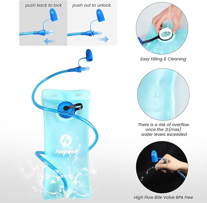Nepest Hydration Pack Backpack for Women & Men, Lightweight Water Backpack with 2L Water Bladder for Hiking Cycling Running Biking