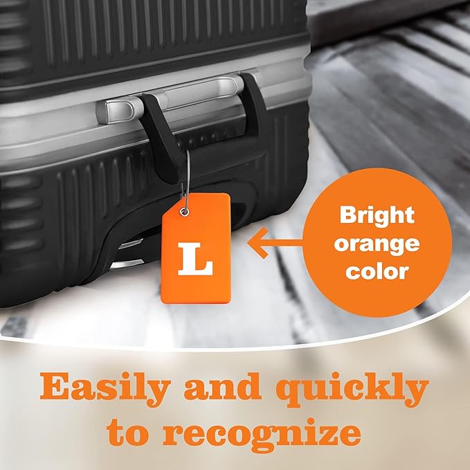 8 Pcs Luggage Tags for Suitcases, 26 Initial Letter Travel Luggage Baggage Identification Labels ID Tags Fully Bendable Tags with Stainless Steel Loop (Letter L, Colorful)