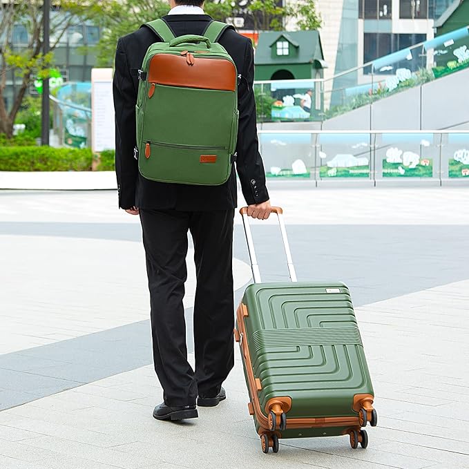 Romswi Luggage Sets 2 Piece, Expandable Carry On Luggage 20In with Travel Backpack, PC+ABS Hardside Suitcase Set with TSA Lock, Durable Carry On Suitcase with Spinner Wheels Green