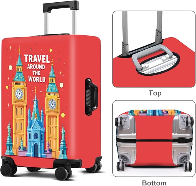 Luggage Cover Washable Suitcase Protector Anti-Scratch,Stretchable Fit for 20-34Inch Luggage Durable Travel Bag Cover with Zipper Closure (London-2, M(fits 24-26Inch suitcase))