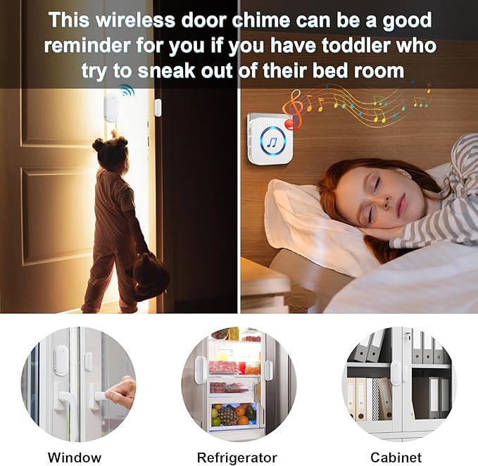 Sanjie Door Chime,Wireless Door Chimes When Door Opens Entry Alarm for Home/Business/Office/Store with 800ft Range,55 Chimes and 5 Adjustable Volume Door Ringer Alert