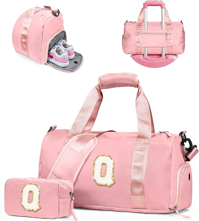 Valentines Day Gift for Girls-Girl Gym Bag with Shoe Compartment, Kid Personalized Weekender Overnight Bags, Initial Travel Tote with Makeup Pouch, Easter Gifts for Teen Daughter (Letter Q)