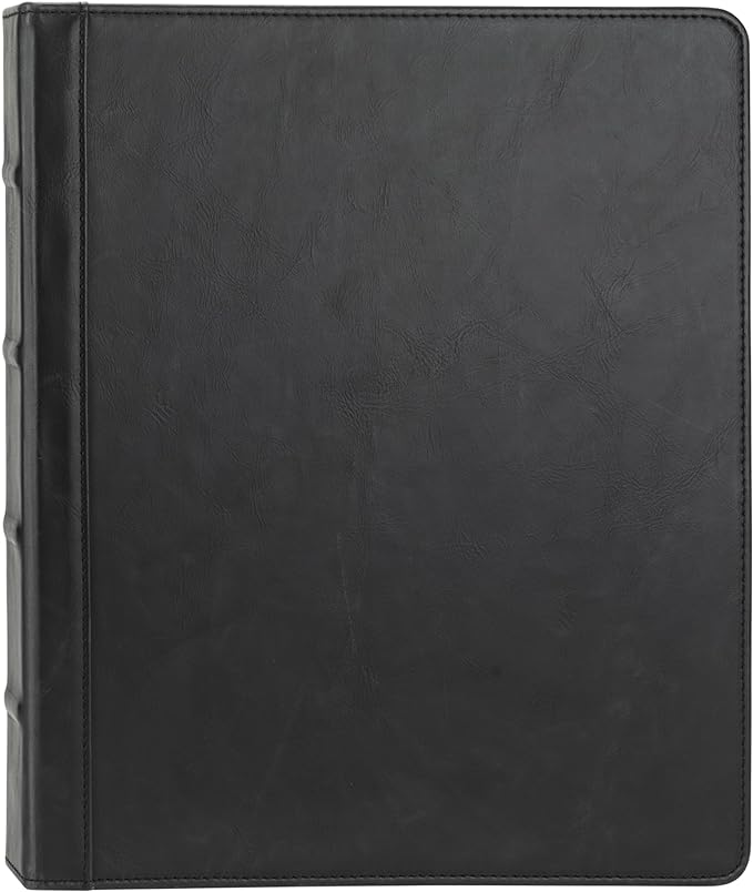 Samsill Vintage Leather Binder, 1 Inch Round Ring (Holds 200 Sheets), Letter Size 8.5x11 Documents, Professional Organizer Portfolio, No Zipper, Black