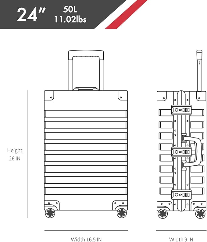 TRAVELKING All Aluminum Luggage with TSA Locks Metal Hard Shell Zipperless Spinner Alloy Metal Suitcase (Cool Metallic, 24 Inch)