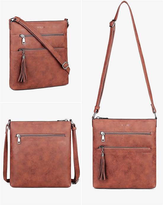 MASINTOR Crossbody Purses for Women, Multi Pocket Casual Crossbody Bag, Adjustable Strap Shoulder Bag with Tassel