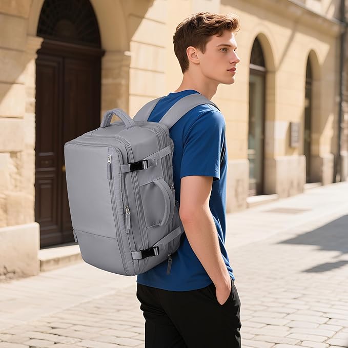 Hanples Extra Large Travel Backpack for Women as Person Item Flight Approved, 40L Carry On Backpack, 17 Inch Laptop Backpack, Waterproof Backpack, Hiking Backpack, Casual Bag (Gray)