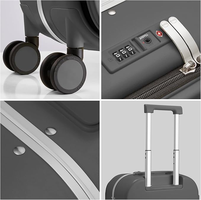 mixi Carry On Luggage, 20'' Suitcase with Front Laptop Pocket, Travel Rolling Luggage Aluminum Frame PC Hardside with Spinner Wheels & TSA Lock and Cover - Rock Gray