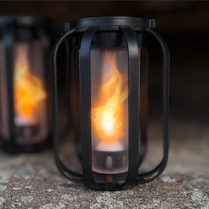 Modern Solar Lanterns Outdoor Waterproof - Patented Flickering LED Flame Effect, IP65 Waterproof, Matte Black Finish, Hanging Solar Lights for Outside for Patio, Garden, Porch, Outdoor Decor (2 Pack)