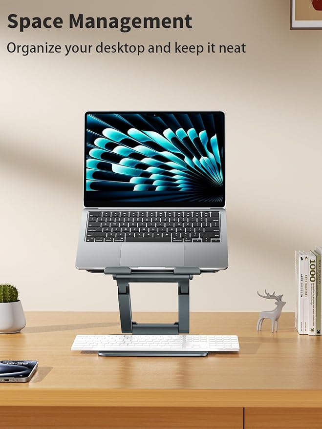 tounee Laptop Stand for Desk Adjustable Height, Telescopic Computer Stand with Pull Out Design Ergonomic Laptop Riser Fits All Laptops 10-17"-Gray