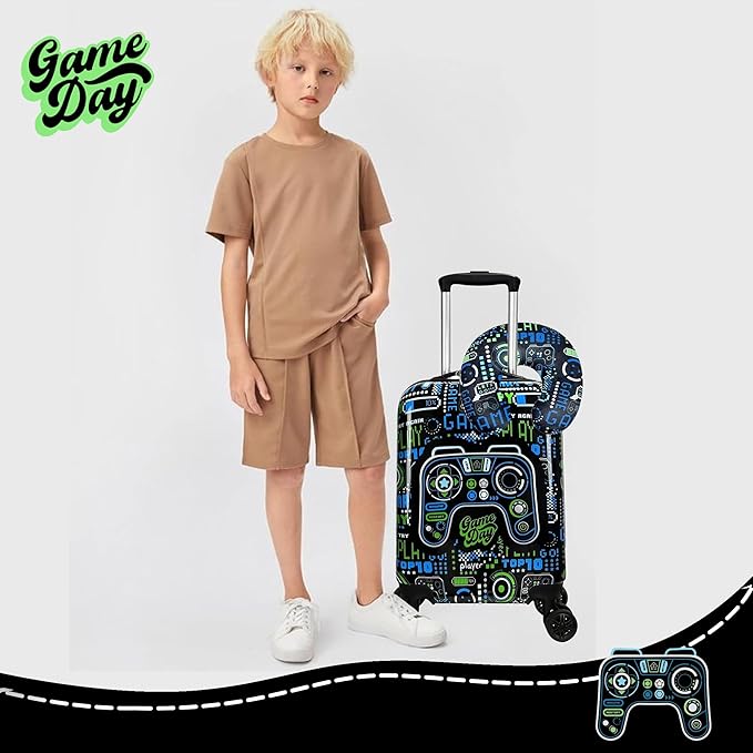 Kids Suitcase Set for Boys Hardside Luggage with Spinner Wheels 2 Piece 16inch Toddler Suitcase for Boys Travel Carry on Luggage Airline Approved