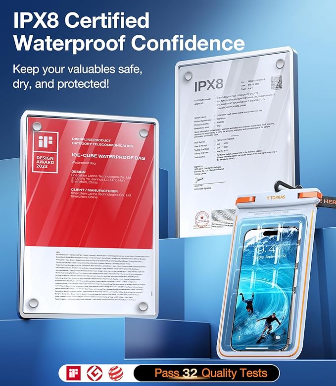 TORRAS 2 Pack IPX8 Waterproof Phone Pouch Floating, Underwater Screen Touchable, Waterproof Phone Case with Lanyard for iPhone 16 Pro Max 15 14 13 S25 Ultra S24, Cell Phone Dry Bag 7.0", Black & White