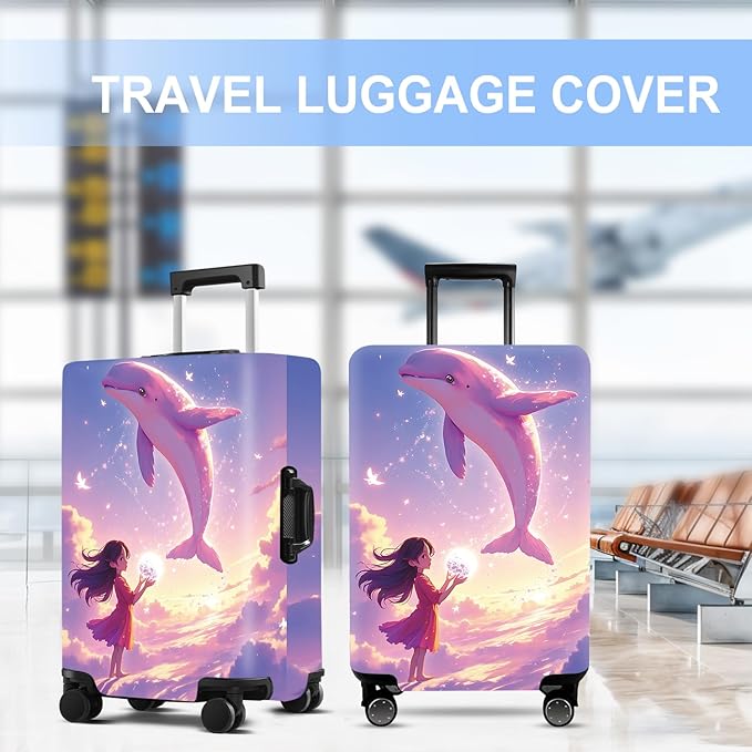 Luggage Cover Washable Suitcase Protector Anti-Scratch,Stretchable Fit for 20-34Inch Luggage Durable Travel Bag Cover with Zipper Closure (Dolphin, S(fits 20-22inch suitcase))