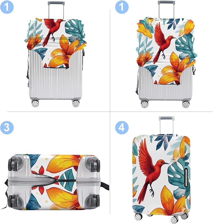 Luggage Cover Washable Suitcase Protector Anti-Scratch,Stretchable Fit for 20-34Inch Luggage Durable Travel Bag Cover with Zipper Closure (Bird, L(fits 28-30Inch suitcase))