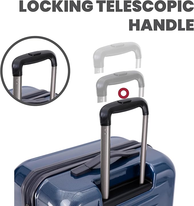 Spyder Rails 20 Inch Expandable Hardside Upright Suitcase with 360° Spinner Wheels, TSA Approved Lock, Navy