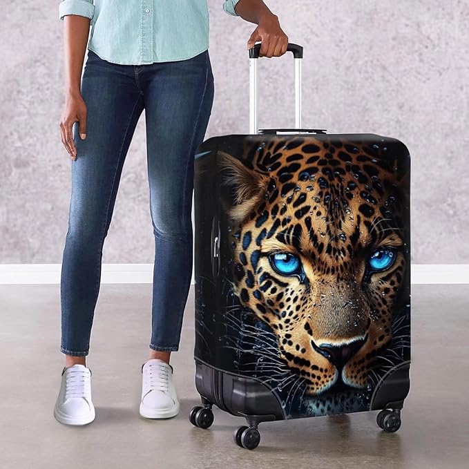 Cool Laopard Luggage Cover Universal Fit 18-21 Inch Luggage with Zipper Anti-Slip Elastic Spandex Luggage Covers Protector Scratch Resistant Travel Suitcase Cover Washable Baggage Cover