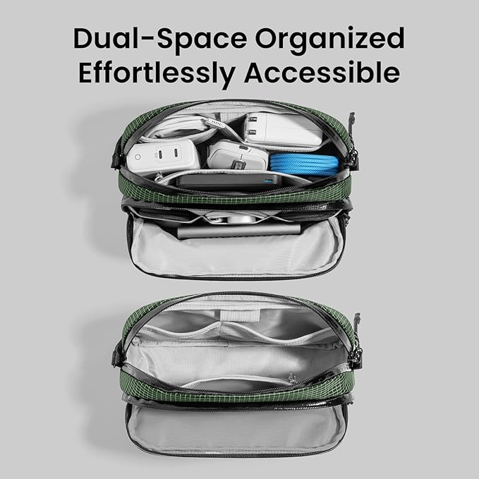 tomtoc Electronic Organizer Travel Case Performance, Water Resistant Dual Compartment Cable Organization Storage Bag for Charger, Cord, Phone, Hard Drive, Power Bank, Accessories Travel Essentials