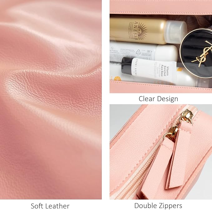 LETGO Clear Makeup Bag, TSA Approved Toiletry Organizer With Zipper, Fit Carry-on Travel Essentials, Cosmetic Bag for Women Men (O-Pink)