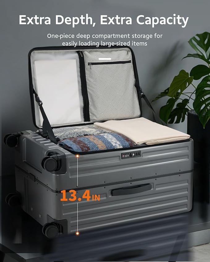 Checked Luggage, Large Suitcase 29 Inch Trunk Luggage with Spinner Wheels, Lightweight ABS+PC Hard Shell with Aluminum Frame, Top Opening, TSA Lock (Black, 1PC)