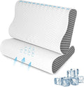 2 Pack Memory Foam Cooling Bed Pillows for Sleeping, Ergonomic Cervical Pillow for Neck and Shoulder Pain Relief, Adjustable Cold Pillow Set of 2,with Pillowcase（Grey）