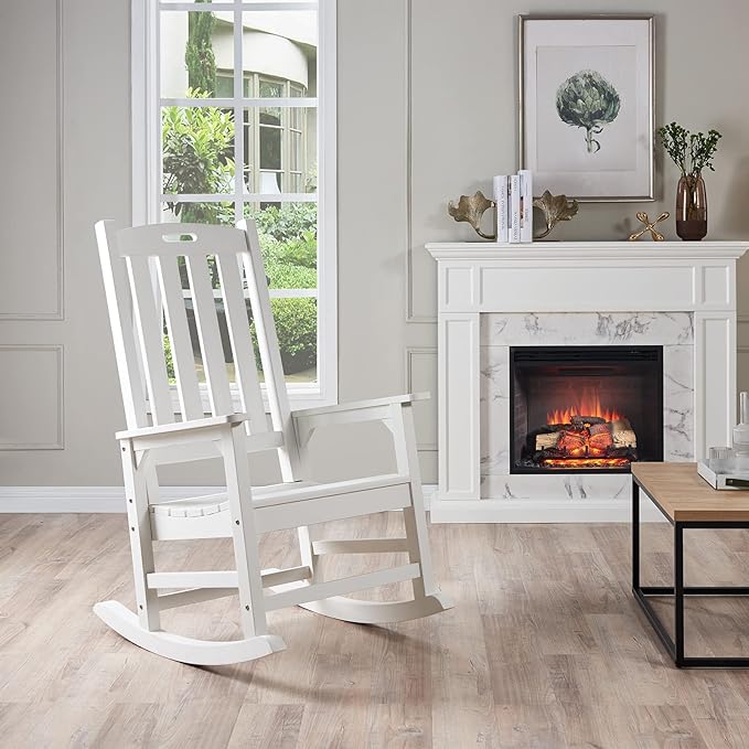 Psilvam Oversized Outdoor Rocking Chair Set of 2, Porch Rocker with 21" Wide Seat and 32" Tall Backrest, Pre-Assembled with Most Components for Effortless Installation (White)