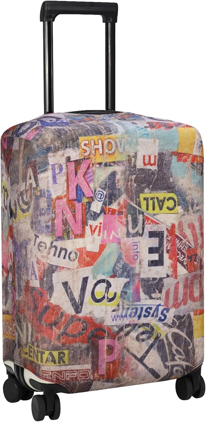 Explore Land Travel Luggage Cover Suitcase Protector Fits 23-26 Inch Case (Retro Pictorial, M)