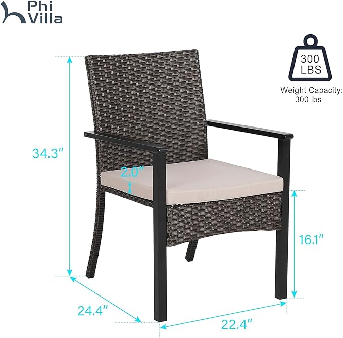 PHI VILLA Outdoor Wicker Chairs Set of 6, Rattan Covered Metal Armchairs with Removable Cushion, Heavy Duty Furniture Set for Patio, Deck, Porch, Yard