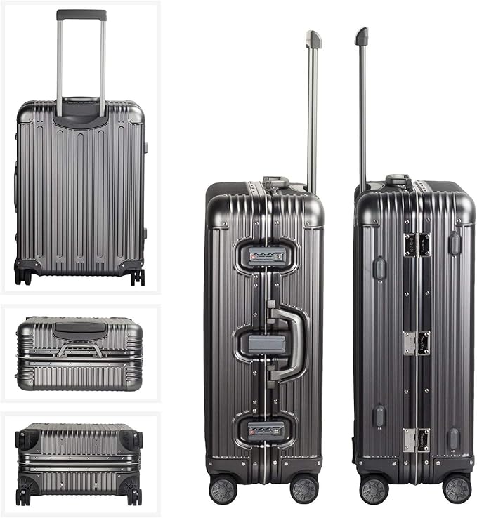 TRAVELKING All Aluminum Luggage Zipperless Hard Shell Suitcase with TSA Lock Spinner Wheels Lightweight Metal Alloy Suitcases (Grey, 24 inch)