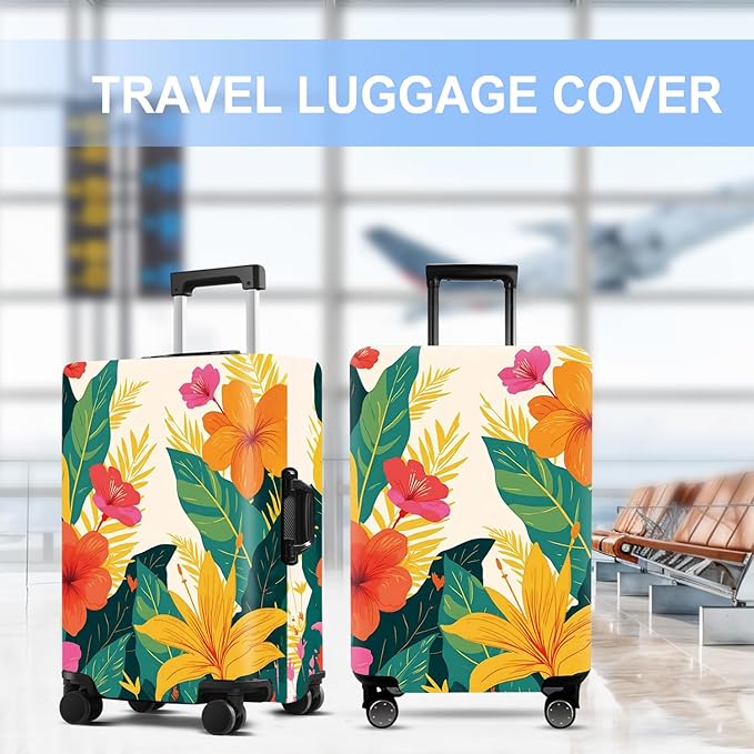 Luggage Cover Washable Suitcase Protector Anti-Scratch,Stretchable Fit for 20-34Inch Luggage Durable Travel Bag Cover with Zipper Closure (Flower, S(fits 20-22inch suitcase))