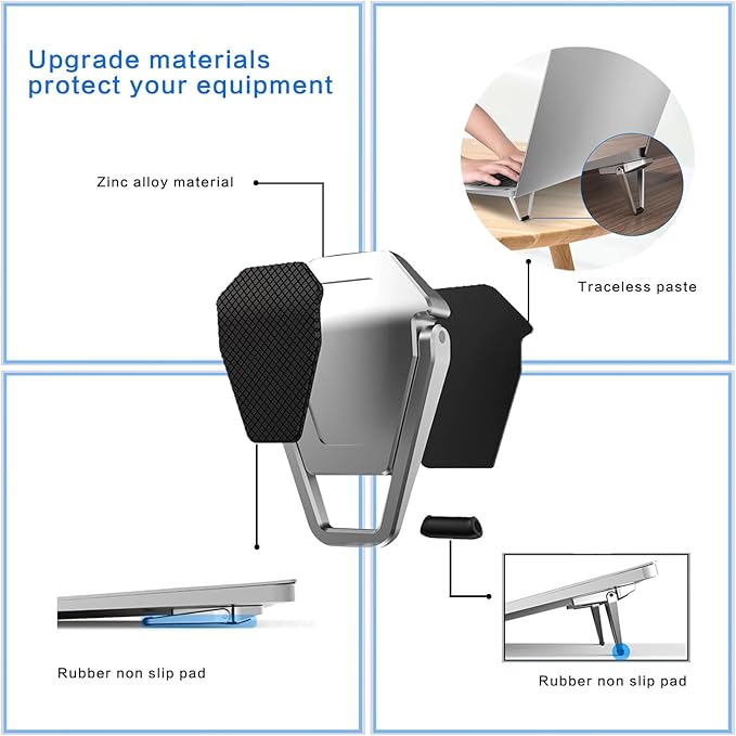 Laptop Stand Portable,Zinc Alloy Laptop Mini Stand,Laptop Riser Invisible,Ergonomic Laptop Stand Cooling Suitable for 12-20 Inches Laptop.（Silver-2pieces）