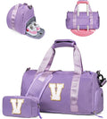 Girls Gifts 9-10 Year Old-Girl Gym Bag with Shoe Compartment, Kid Personalized Weekender Overnight Bags, Initial Travel Tote with Makeup Pouch, Kids Easter Gift (Letter V)