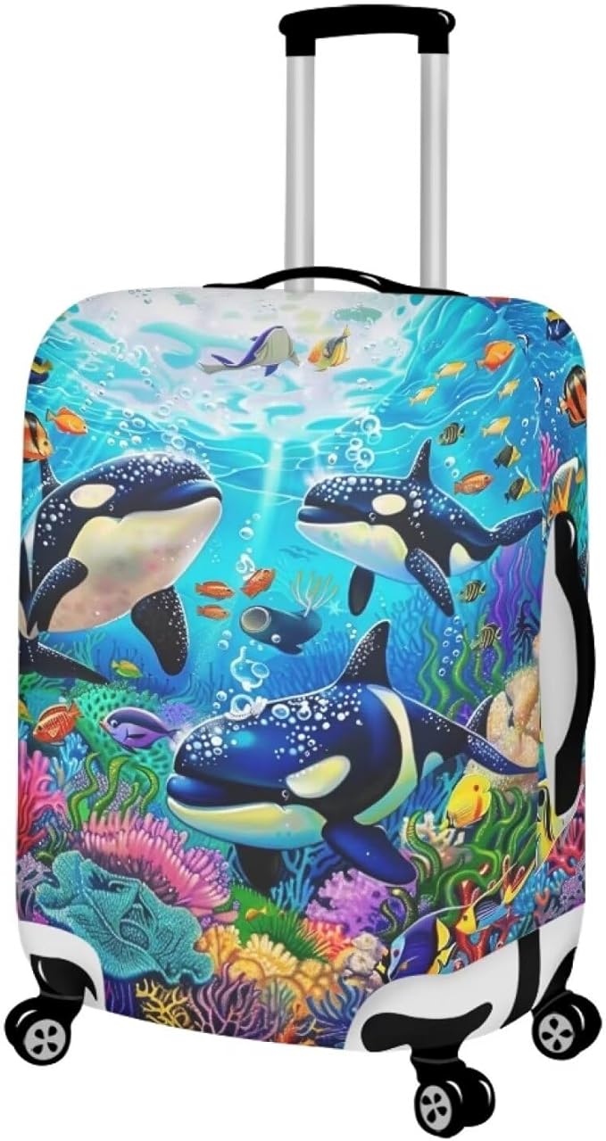 Killer Whale Luggage Cover Elastic Universal Luggage Covers for Suitcase Fit 18-21 Inch Zip Closure Suitcase Cover Protector for Travel Business Anti-Scratch Baggage Covers Case