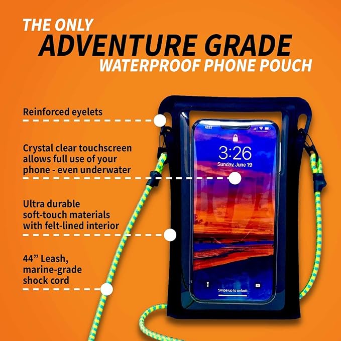 Waterproof Phone Pouch w/Long Lanyard | IPX8 Adventure Grade Cellphone Dry Bag Case, Fits iPhone 15 Pro Max,14 Pro Max, 13 Pro Max, XS, XR, Galaxy S21, for Snorkeling, Kayaking, Cruise Orange