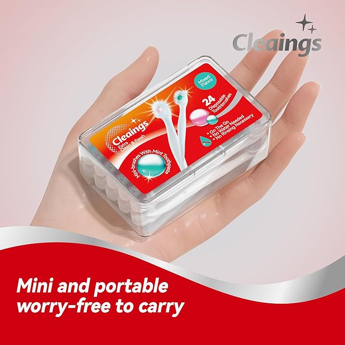 cleaings® Mini Disposable Toothbrush Set with Toothpaste – Travel Essentials, Portable Toothbrush for Women & Men, Camping, Road Trip, Vacation, 24 Count-Mix Flavor（Pack of 1）