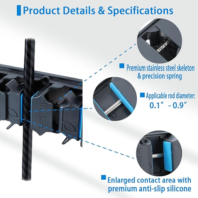 Fishing Rod Holder, Wall-Mounted Fishing Rod Rack, Vertical Fishing Pole Holder Holds Up to 9 Rods or Combos, Fishing Rod Rack for Garage Organization System & Fits Most Rods