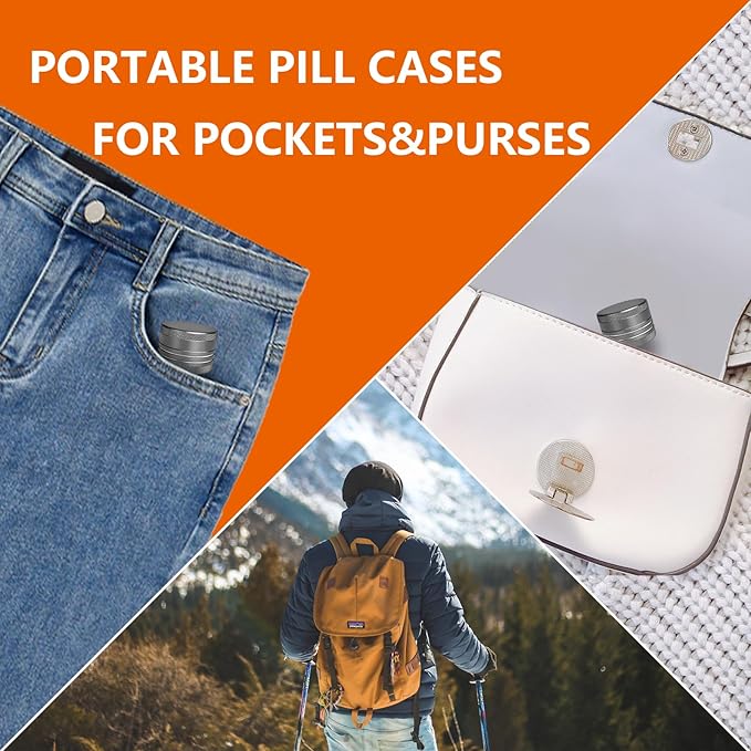 Small Pill Box, Portable Daily Box, Aluminium Alloy Round Container for Pills, Pocket Case (Gray)