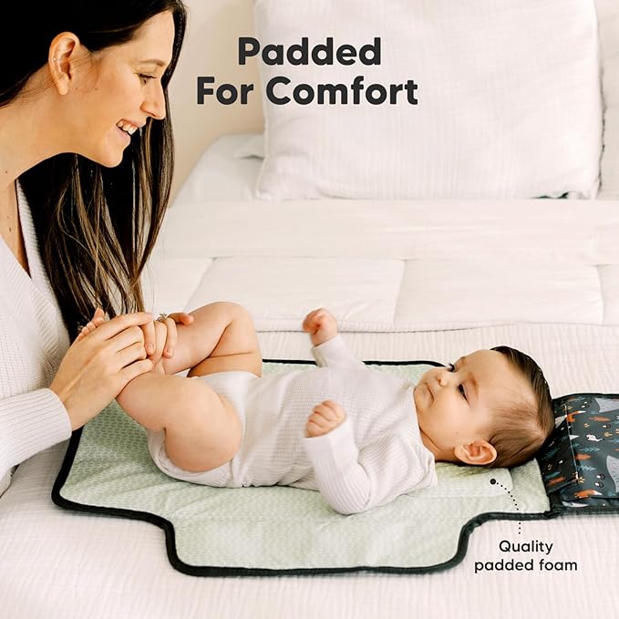 KeaBabies Portable Diaper Changing Pad - Large Waterproof Baby Changing Mat, Compact Travel Diaper Clutch,Functional Pockets Fit Newborn Essentials,Wipeable & Padded Baby Changer(Woods)