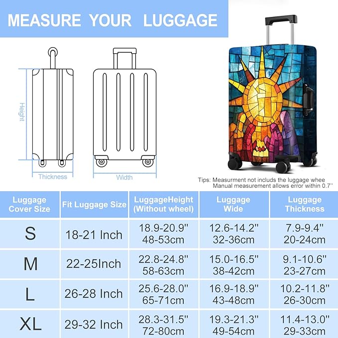 Luggage Cover Washable Suitcase Protector Anti-scratch Suitcase cover Fits 20-34 Inch Luggage (Sun, S(20-22inch suitcase))