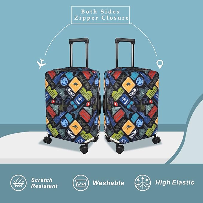 Explore Land Travel Luggage Cover Suitcase Protector Fits 31-32 Inch Case (Bon Voyage, XL)