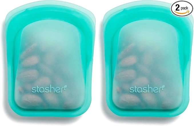 Stasher Premium Silicone Reusable Food Storage Pocket Bag, Aqua, Microwave, Sous Vide, Dishwasher, Oven and Freezer Safe, BPA Free, Leak-free, Eco-friendly, 4 Oz (Pack of 2)