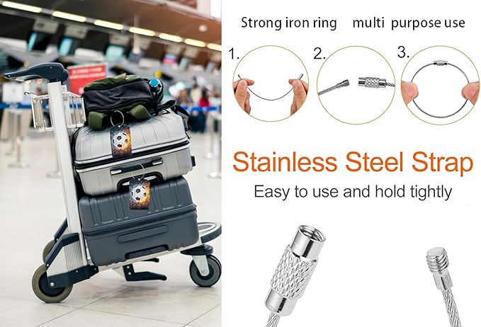 2 Pack Luggage Tags for suitcases Football Soccer Ball Luggage Tag, Leather Stainless Steel Loop Label Tag for Men Women Travel Bag Suitcase(Soccer)