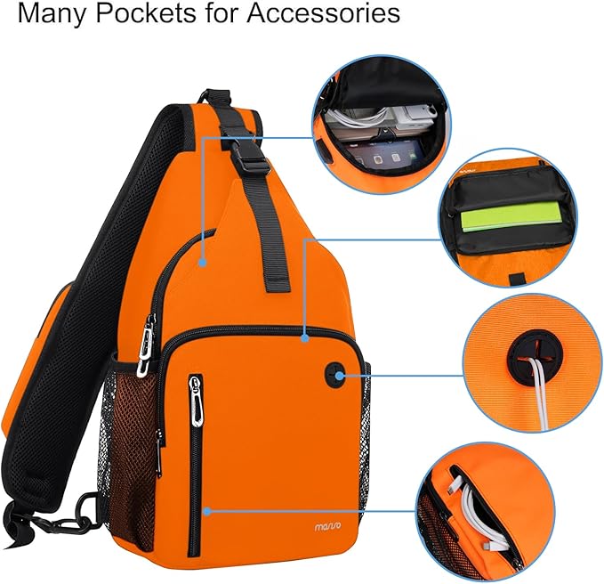 MOSISO Sling Backpack Bag, Crossbody Shoulder Bag Travel Hiking Daypack Chest Bag with Front Square Pocket&USB Charging Port