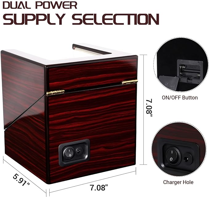 Uten Automatic Watch Winder Box Luxury Wooden Watch Storage Case, Double Watch Winder with Quiet Motor 4 Rotation Mode for Father's Day Gift for Him, Birthday Gift. Red