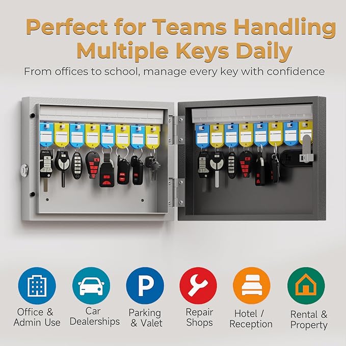 16 Key Lock Box, Key Cabinet Organizer, Key Safe Security Storage Lockbox Holder for Valets, Hotels, Car and House Keys