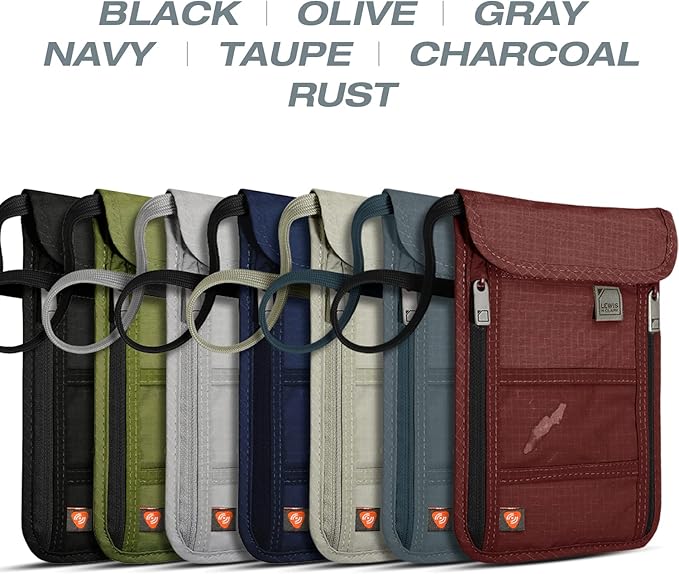 Lewis N. Clark RFID Blocking Stash Neck Wallet, Travel Pouch + Passport Holder for Women & Men, Gray, One Size