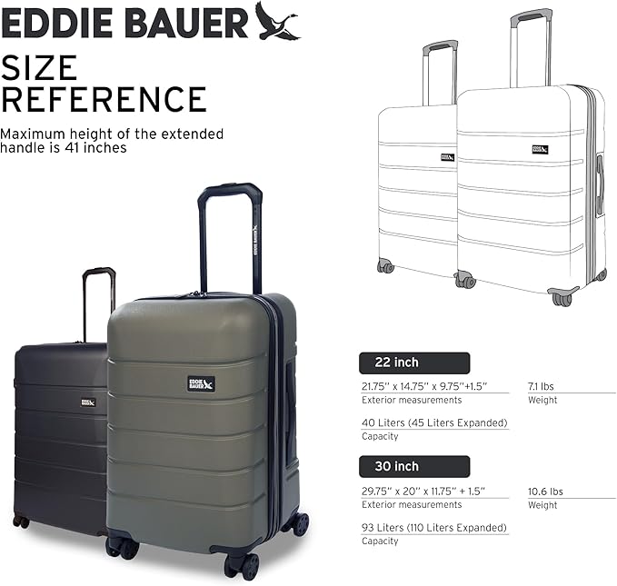 Eddie Bauer Glacier Carry-On 22" Luggage | Hardside | Spinner Wheels | Expandable | Lightweight | Travel Essentials - Storm Blue